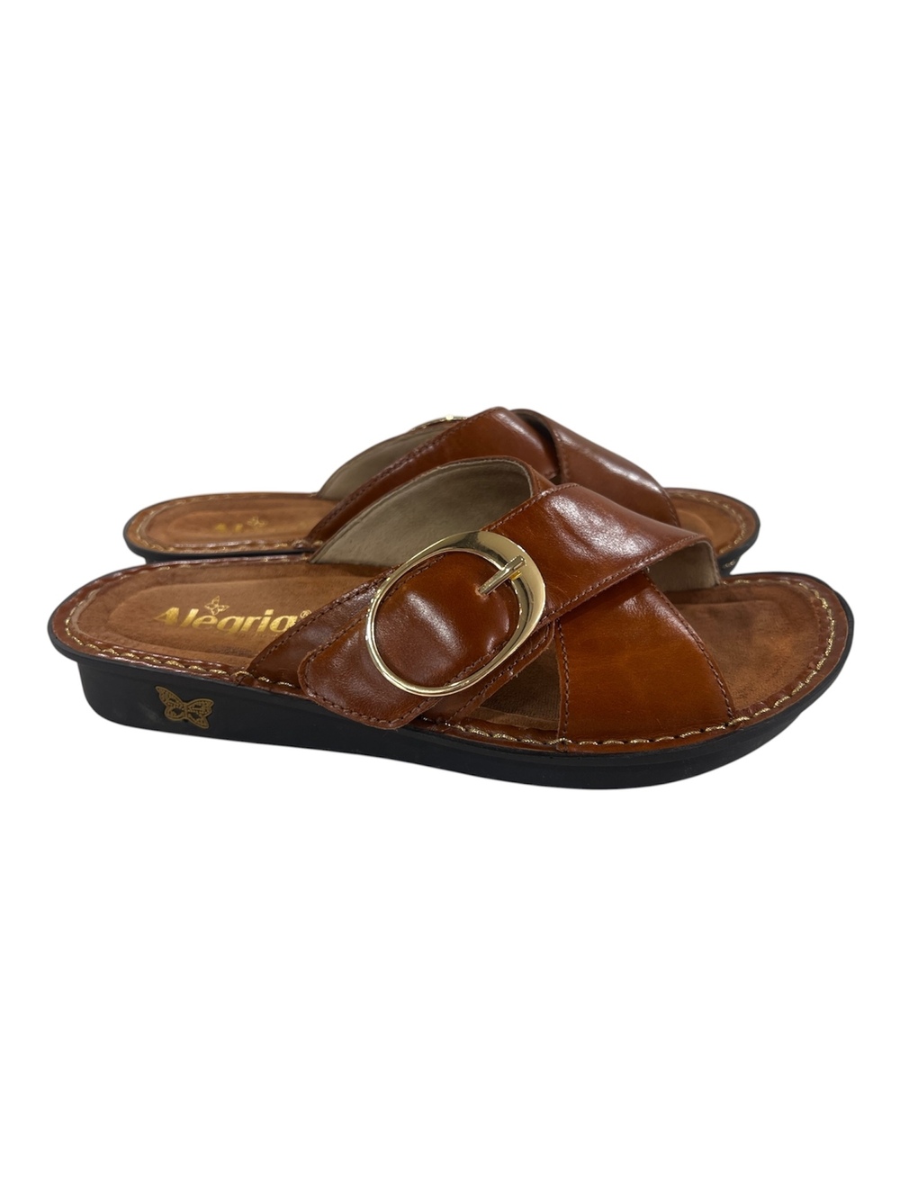 Alegria Vanya Womens Slides - Luggage Brown (Leather Sandals)size 9